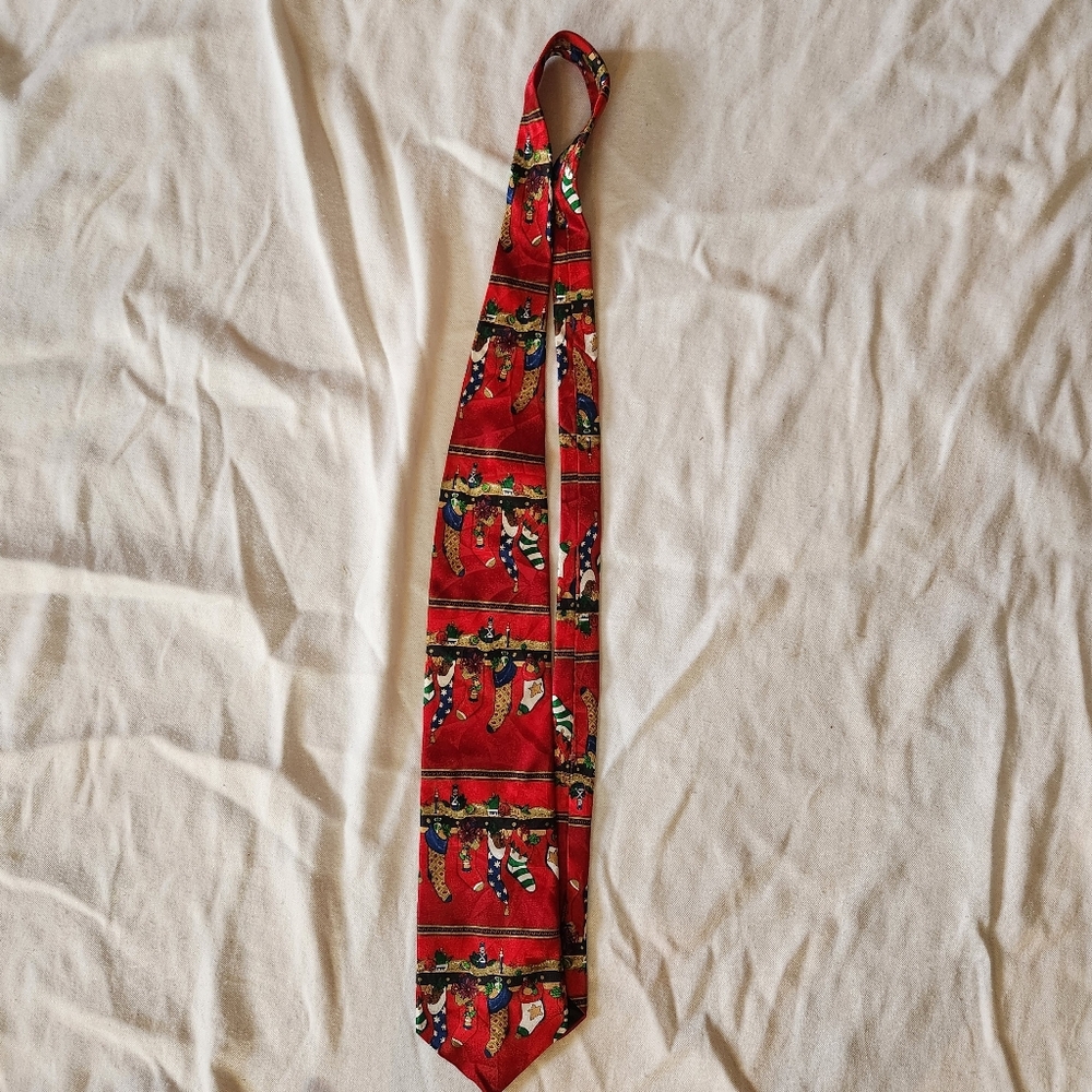 Nicoletta Christmas Silk Necktie • 100% Silk Holiday Stockings Print